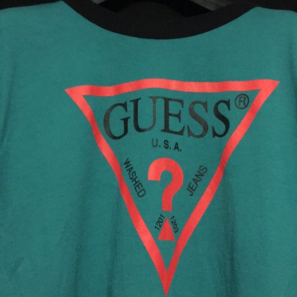 nwot turquoise w/pink logo guess ringer s/s - Picture 2 of 3
